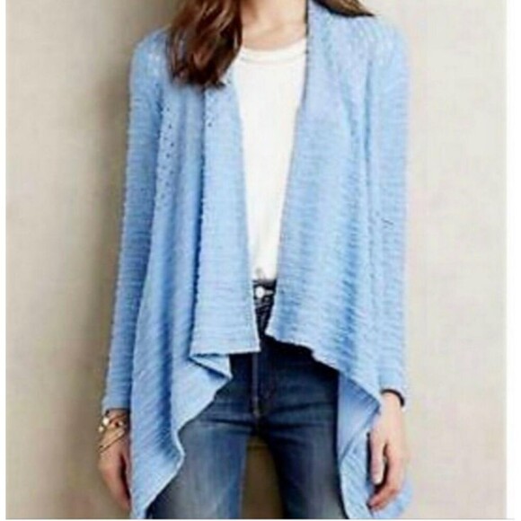 Anthropologie Ella Mara Periwinkle Cardigan Sweater Small Blue Waterfall Hem - Picture 2 of 8